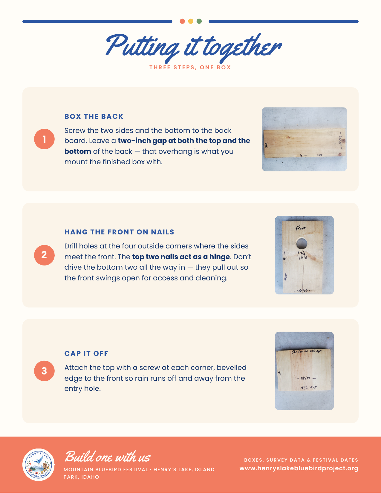 Bluebird nesting box plan page 2: assembly of the Henry's Lake design